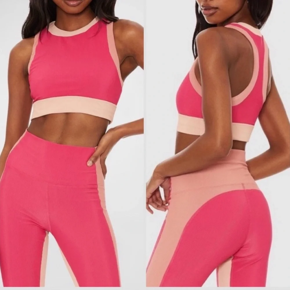 Beach riot Gwen bra top in pink tan rouge colorblock medium NWOT - Picture 1 of 5